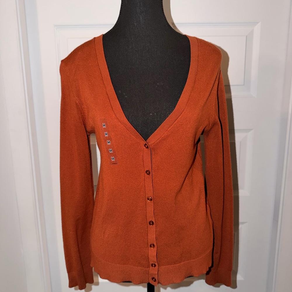 Rust V-Neck Button Cardigan